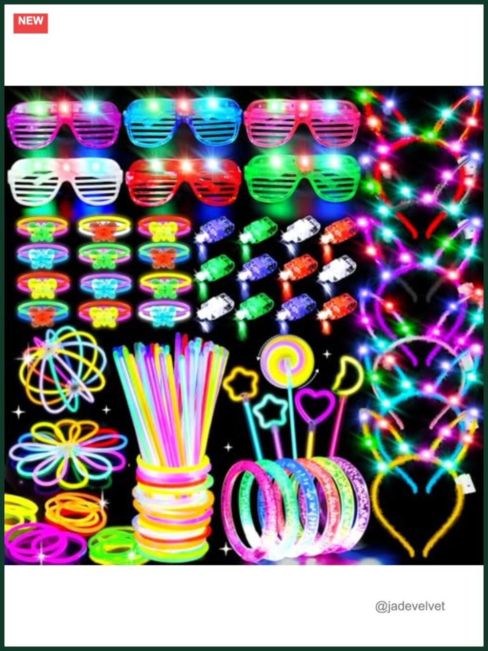 156Pc Glow in the Dark Party Supplies Neon Sticks Bracelets Headbands Favors